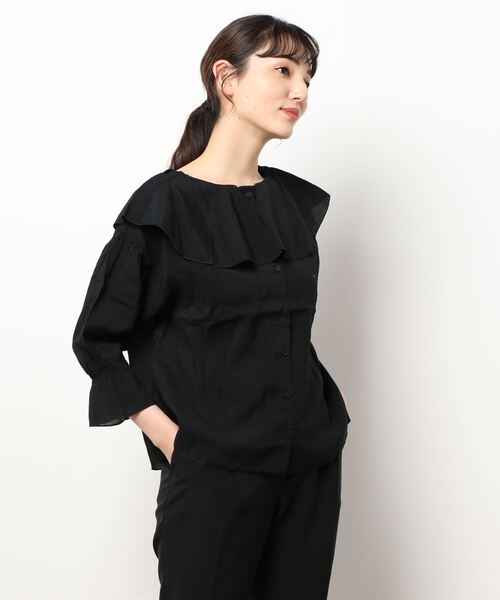 Samansa Mos2 blue（サマンサモスモスブルー）の「前後2wayラッフルフリルブラウス（シャツ/ブラウス・レディース・ブラック/ブラウン/オフホワイト・ﾌﾘ-）」の7枚目の写真