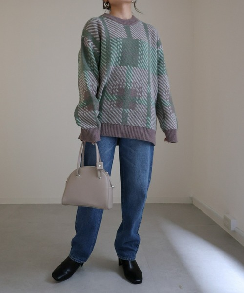 sakishimatokyo(サキシマトーキョー)の「配色ジャガードチェックニット(ニット/セーター・レディース・グレー/レッド/ブラウン/ピンク/グリーン/レッド系その他/イエロー・FREE/L/M)」の17枚目の写真