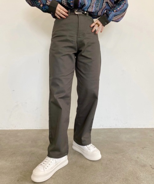 nemne store（ネンネストア）の「きこりのハイウエストストレートパンツ（その他パンツ・レディース・モカ/ブルーグリーン/スミクロ/ブラック/パープル・SMALL/MEDIUM）」の3枚目の写真