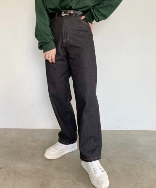 nemne store（ネンネストア）の「きこりのハイウエストストレートパンツ（その他パンツ・レディース・モカ/ブルーグリーン/スミクロ/ブラック/パープル・SMALL/MEDIUM）」の2枚目の写真