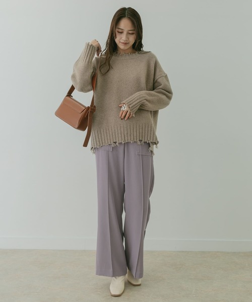 KBF+（ケービーエフプラス）の「KBF+　ダメージオーバーニット∴（ニット/セーター・レディース・アイボリー/ブルー/モカ・ONE）」の21枚目の写真