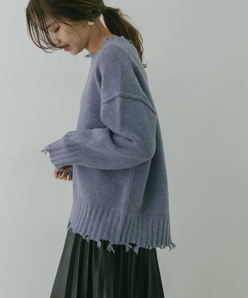 KBF+（ケービーエフプラス）の「KBF+　ダメージオーバーニット∴（ニット/セーター・レディース・アイボリー/ブルー/モカ・ONE）」の18枚目の写真