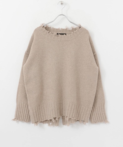 KBF+（ケービーエフプラス）の「KBF+　ダメージオーバーニット∴（ニット/セーター・レディース・アイボリー/ブルー/モカ・ONE）」の19枚目の写真