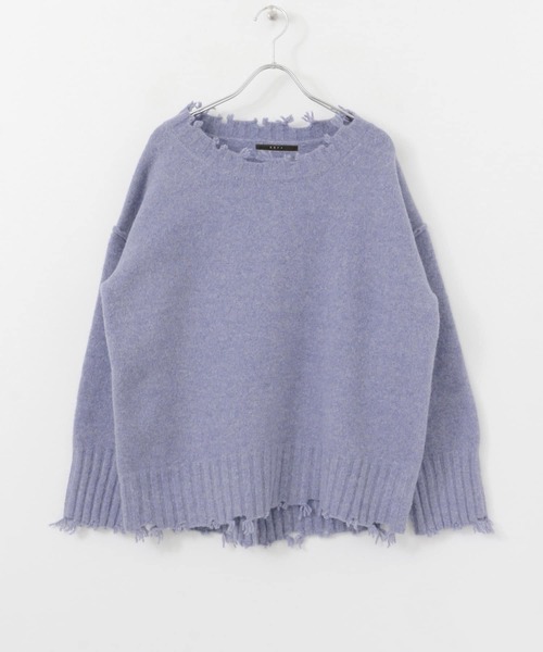 KBF+（ケービーエフプラス）の「KBF+　ダメージオーバーニット∴（ニット/セーター・レディース・アイボリー/ブルー/モカ・ONE）」の11枚目の写真