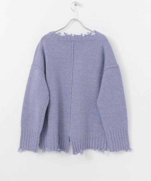 KBF+（ケービーエフプラス）の「KBF+　ダメージオーバーニット∴（ニット/セーター・レディース・アイボリー/ブルー/モカ・ONE）」の7枚目の写真