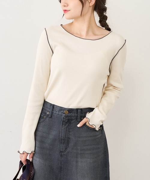 PUAL CE CIN（ピュアルセシン）の「テレコメロウロングスリーブ（Tシャツ/カットソー・レディース・ブラック系その他/ベージュ系その他/ブラック系その他2/ベージュ系その他2・FREE）」の7枚目の写真