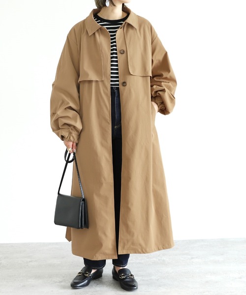 reca（レカ）の「シャークスキンフライヨークステンカラーコート（ステンカラーコート・レディース・ベージュ/グリーン系その他・M）」の10枚目の写真