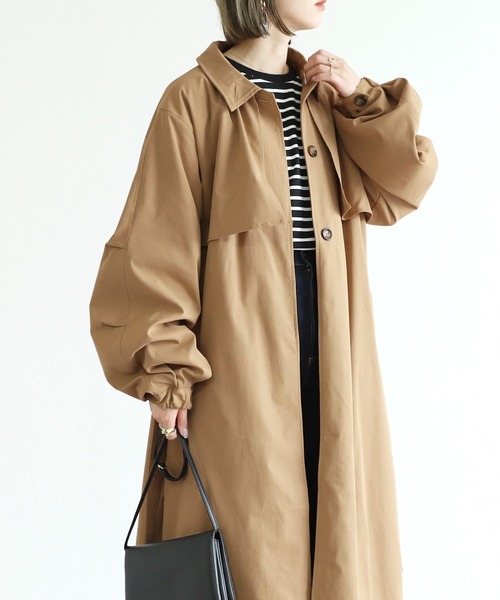 reca（レカ）の「シャークスキンフライヨークステンカラーコート（ステンカラーコート・レディース・ベージュ/グリーン系その他・M）」の7枚目の写真