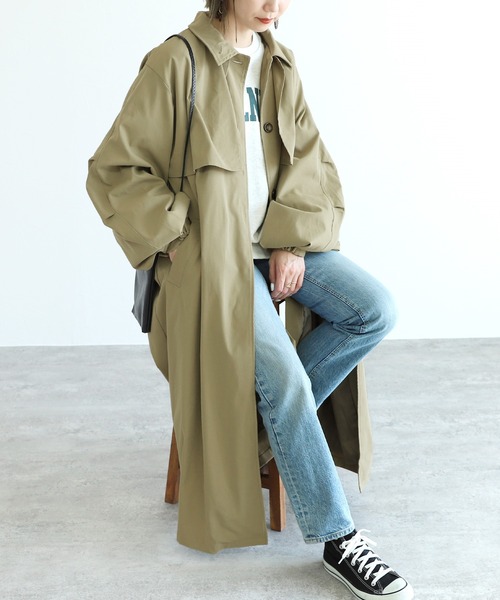 reca（レカ）の「シャークスキンフライヨークステンカラーコート（ステンカラーコート・レディース・ベージュ/グリーン系その他・M）」の18枚目の写真