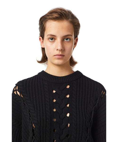 DIESEL（ディーゼル）の「レディース サステナブル ニット トップス ケーブル編み デザインニット セーター（ニット/セーター・レディース・ホワイト/ブラック・MEDIUM/LARGE/SMALL/X-SMALL）」の14枚目の写真