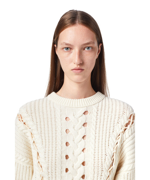 DIESEL（ディーゼル）の「レディース サステナブル ニット トップス ケーブル編み デザインニット セーター（ニット/セーター・レディース・ホワイト/ブラック・MEDIUM/LARGE/SMALL/X-SMALL）」の19枚目の写真