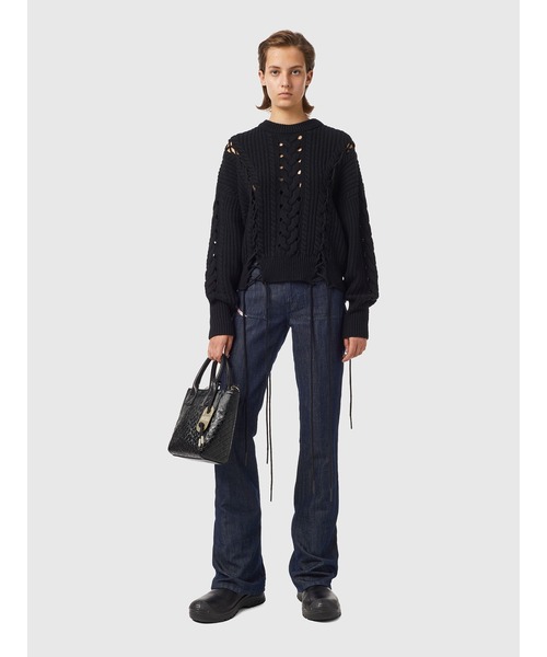 DIESEL（ディーゼル）の「レディース サステナブル ニット トップス ケーブル編み デザインニット セーター（ニット/セーター・レディース・ホワイト/ブラック・MEDIUM/LARGE/SMALL/X-SMALL）」の9枚目の写真