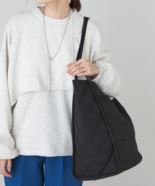 Chaco closet（チャコ クローゼット）の「２wayパイピングデザインキルティングビッグトートバッグ（トートバッグ・レディース・ライトカーキ/ブラック/ライトベージュ/ブラウン/アイボリー・FREE）」の8枚目の写真