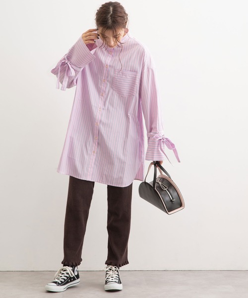 POU DOU DOU（プードゥドゥ）の「リボンスリーブチュニックシャツ（シャツ/ブラウス・レディース・オフホワイト/ブルー/ピンク・3）」の4枚目の写真