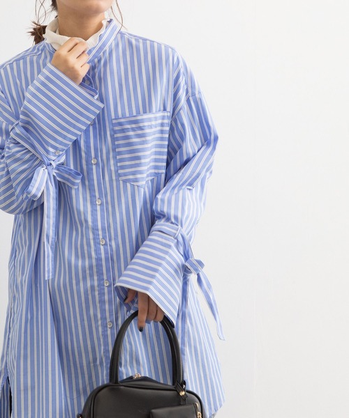 POU DOU DOU（プードゥドゥ）の「リボンスリーブチュニックシャツ（シャツ/ブラウス・レディース・オフホワイト/ブルー/ピンク・3）」の9枚目の写真