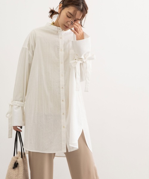 POU DOU DOU（プードゥドゥ）の「リボンスリーブチュニックシャツ（シャツ/ブラウス・レディース・オフホワイト/ブルー/ピンク・3）」の18枚目の写真