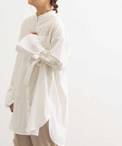 POU DOU DOU（プードゥドゥ）の「リボンスリーブチュニックシャツ（シャツ/ブラウス・レディース・オフホワイト/ブルー/ピンク・3）」の14枚目の写真