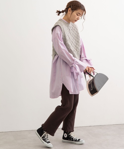 POU DOU DOU（プードゥドゥ）の「リボンスリーブチュニックシャツ（シャツ/ブラウス・レディース・オフホワイト/ブルー/ピンク・3）」の7枚目の写真