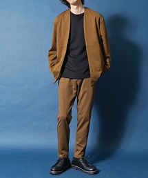 【2点セットアップ】ノーカラー テーラード ジャケット セットアップ スーツ 春服