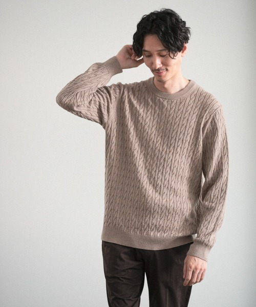 GLOBAL WORK（グローバルワーク）の「カシミヤミックスケーブルニット/954135（ニット/セーター・メンズ・チャコールグレー/ライトグリーン/オフホワイト/ベージュ/ダークブラウン/スカイブルー・SMALL/MEDIUM/LARGE/X-LARGE）」の9枚目の写真