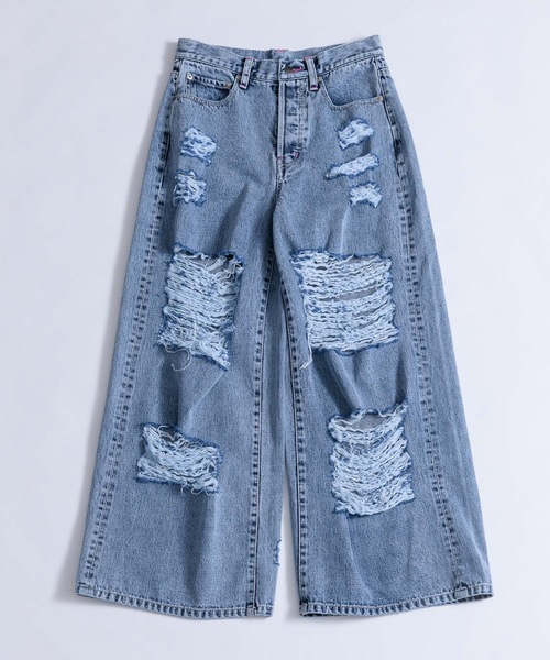 J1U by LA BELLE ETUDE（ジユウバイラベルエチュード）の「ダメージワイドデニム（デニムパンツ・レディース・ブラック/ブルー・1/0）」の9枚目の写真