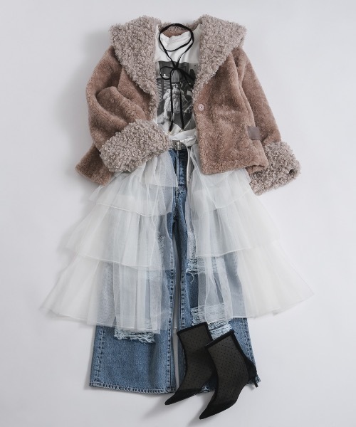 J1U by LA BELLE ETUDE（ジユウバイラベルエチュード）の「ダメージワイドデニム（デニムパンツ・レディース・ブラック/ブルー・1/0）」の6枚目の写真