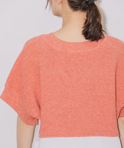 Munich(ミューニック)の「片畦編みニット×カットソードッキングトップス(Tシャツ/カットソー・レディース・グレイッシュベージュ/ネイビー/ピンク・FREE)」の16枚目の写真