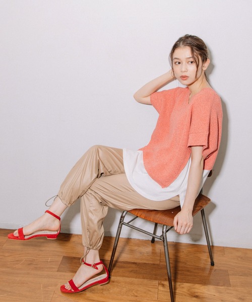 Munich(ミューニック)の「片畦編みニット×カットソードッキングトップス(Tシャツ/カットソー・レディース・グレイッシュベージュ/ネイビー/ピンク・FREE)」の19枚目の写真