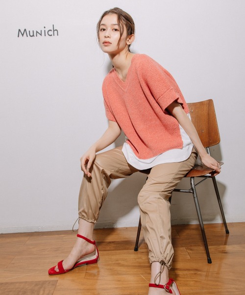 Munich(ミューニック)の「片畦編みニット×カットソードッキングトップス(Tシャツ/カットソー・レディース・グレイッシュベージュ/ネイビー/ピンク・FREE)」の18枚目の写真