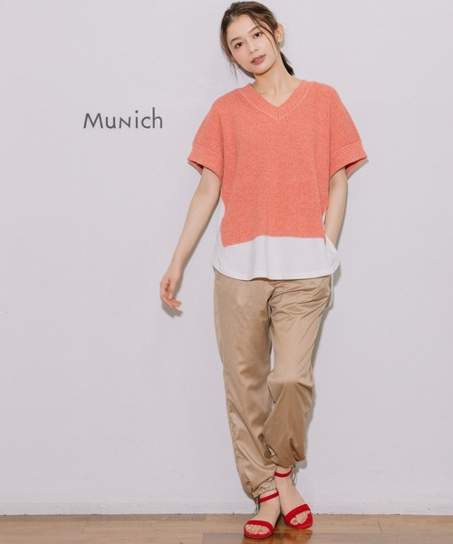 Munich(ミューニック)の「片畦編みニット×カットソードッキングトップス(Tシャツ/カットソー・レディース・グレイッシュベージュ/ネイビー/ピンク・FREE)」の7枚目の写真