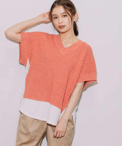 Munich(ミューニック)の「片畦編みニット×カットソードッキングトップス(Tシャツ/カットソー・レディース・グレイッシュベージュ/ネイビー/ピンク・FREE)」の11枚目の写真