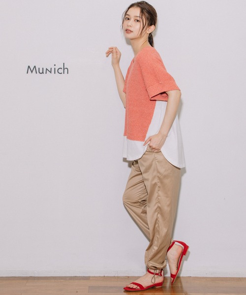 Munich(ミューニック)の「片畦編みニット×カットソードッキングトップス(Tシャツ/カットソー・レディース・グレイッシュベージュ/ネイビー/ピンク・FREE)」の8枚目の写真