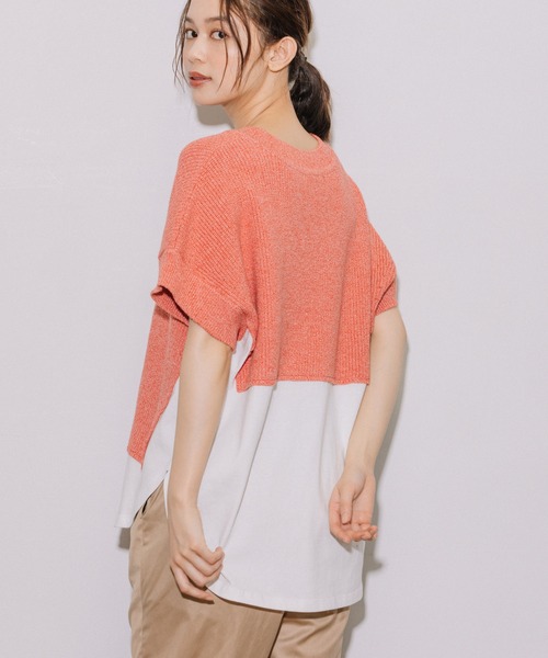 Munich(ミューニック)の「片畦編みニット×カットソードッキングトップス(Tシャツ/カットソー・レディース・グレイッシュベージュ/ネイビー/ピンク・FREE)」の13枚目の写真