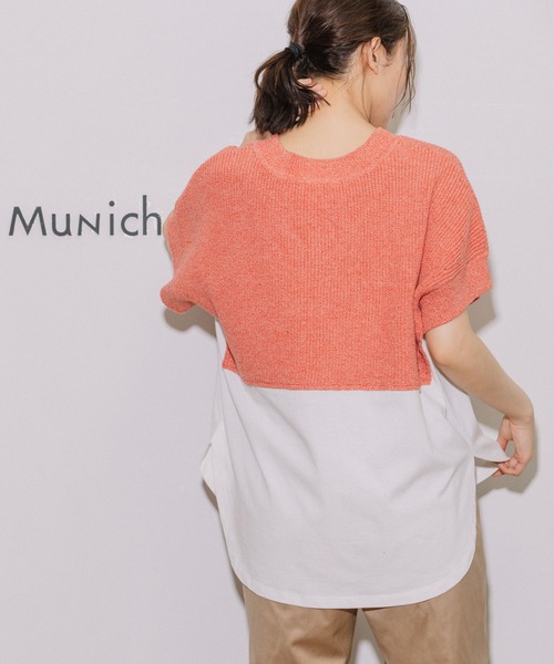 Munich(ミューニック)の「片畦編みニット×カットソードッキングトップス(Tシャツ/カットソー・レディース・グレイッシュベージュ/ネイビー/ピンク・FREE)」の14枚目の写真
