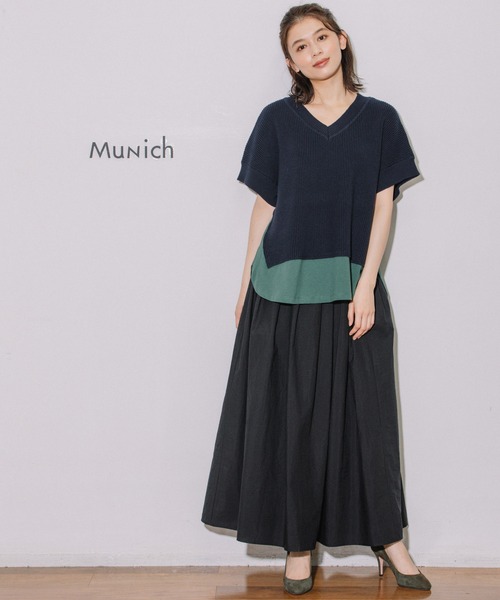 Munich(ミューニック)の「片畦編みニット×カットソードッキングトップス(Tシャツ/カットソー・レディース・グレイッシュベージュ/ネイビー/ピンク・FREE)」の21枚目の写真