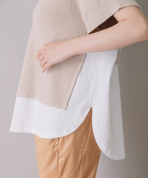 Munich(ミューニック)の「片畦編みニット×カットソードッキングトップス(Tシャツ/カットソー・レディース・グレイッシュベージュ/ネイビー/ピンク・FREE)」の4枚目の写真
