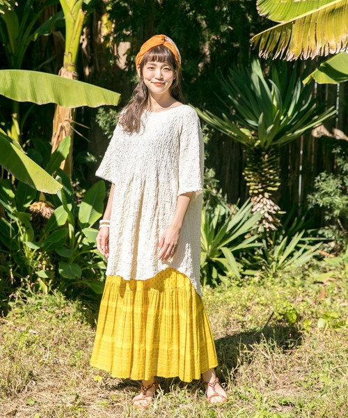 チャイハネ（チャイハネ）の「【チャイハネ】箔プリントティアードスカート（スカート・レディース・ホワイト/ブラック/パープル/ピンク/イエロー/ブルー/レッド/オフホワイト/カーキ・FREE）」の16枚目の写真