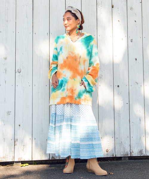 チャイハネ（チャイハネ）の「【チャイハネ】箔プリントティアードスカート（スカート・レディース・ホワイト/ブラック/パープル/ピンク/イエロー/ブルー/レッド/オフホワイト/カーキ・FREE）」の18枚目の写真