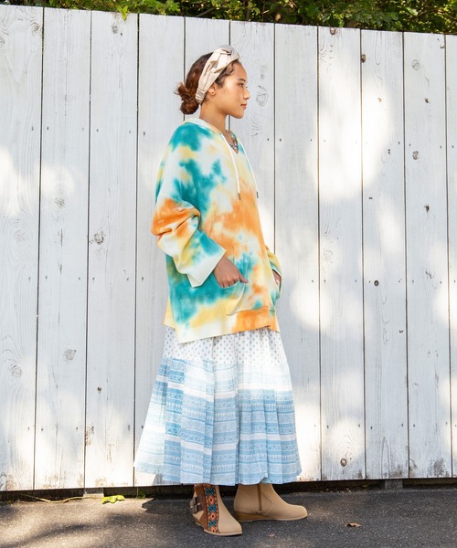 チャイハネ（チャイハネ）の「【チャイハネ】箔プリントティアードスカート（スカート・レディース・ホワイト/ブラック/パープル/ピンク/イエロー/ブルー/レッド/オフホワイト/カーキ・FREE）」の19枚目の写真