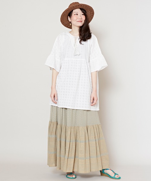 チャイハネ（チャイハネ）の「【チャイハネ】箔プリントティアードスカート（スカート・レディース・ホワイト/ブラック/パープル/ピンク/イエロー/ブルー/レッド/オフホワイト/カーキ・FREE）」の21枚目の写真