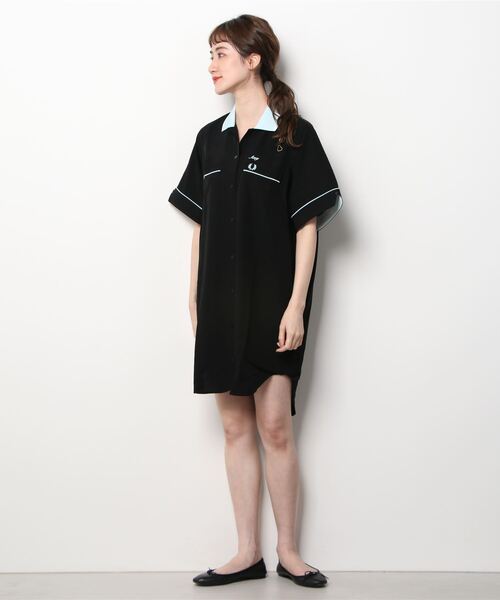 FRED PERRY AMY WINEHOUSE 半袖シャツワンピース Amy Winehouse Open Collar Shirt Dress(10 102：BLACK): | FRED