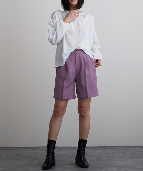 Mayree（メイリー）の「【Mayree】タックショートパンツ（スラックス・レディース・ブラック/ベージュ/パープル/グレイッシュベージュ・FREE）」の20枚目の写真