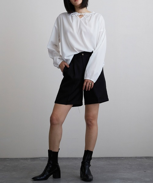 Mayree（メイリー）の「【Mayree】タックショートパンツ（スラックス・レディース・ブラック/ベージュ/パープル/グレイッシュベージュ・FREE）」の8枚目の写真