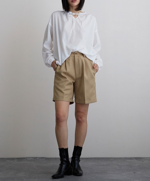 Mayree（メイリー）の「【Mayree】タックショートパンツ（スラックス・レディース・ブラック/ベージュ/パープル/グレイッシュベージュ・FREE）」の13枚目の写真