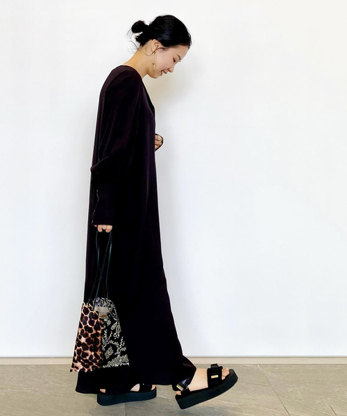 journal standard L'essage(ジャーナルスタンダードレサージュ)の「ストライプ/ムジ Vネックフレアワンピース◆(ワンピース・レディース・ブラック/ベージュ/グリーン・FREE)」の19枚目の写真