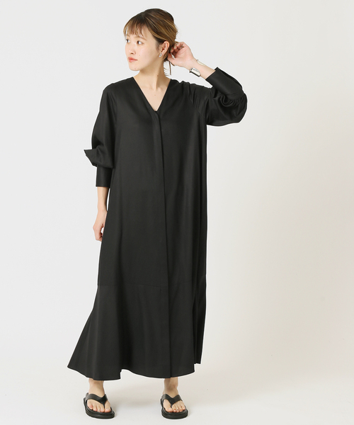 journal standard L'essage(ジャーナルスタンダードレサージュ)の「ストライプ/ムジ Vネックフレアワンピース◆(ワンピース・レディース・ブラック/ベージュ/グリーン・FREE)」の22枚目の写真