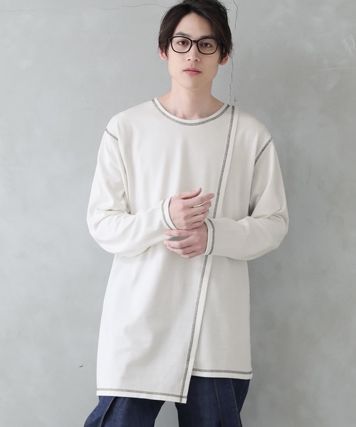 osharewalker（オシャレウォーカー）の「【廃盤】『配色ステッチアシメロンT』（Tシャツ/カットソー・メンズ・オフホワイト/ブラック・FREE）」の19枚目の写真