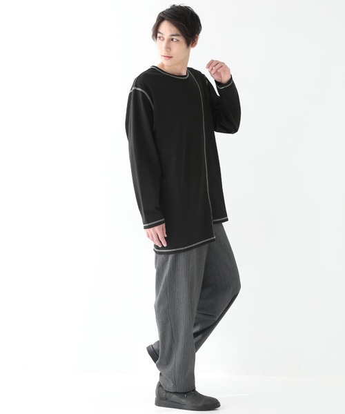 osharewalker（オシャレウォーカー）の「【廃盤】『配色ステッチアシメロンT』（Tシャツ/カットソー・メンズ・オフホワイト/ブラック・FREE）」の12枚目の写真