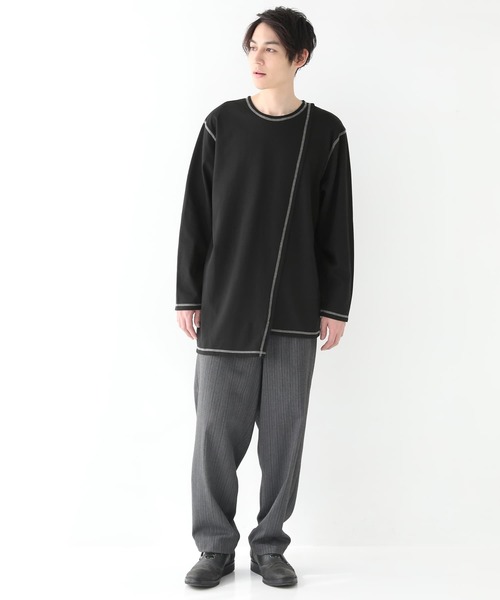 osharewalker（オシャレウォーカー）の「【廃盤】『配色ステッチアシメロンT』（Tシャツ/カットソー・メンズ・オフホワイト/ブラック・FREE）」の13枚目の写真