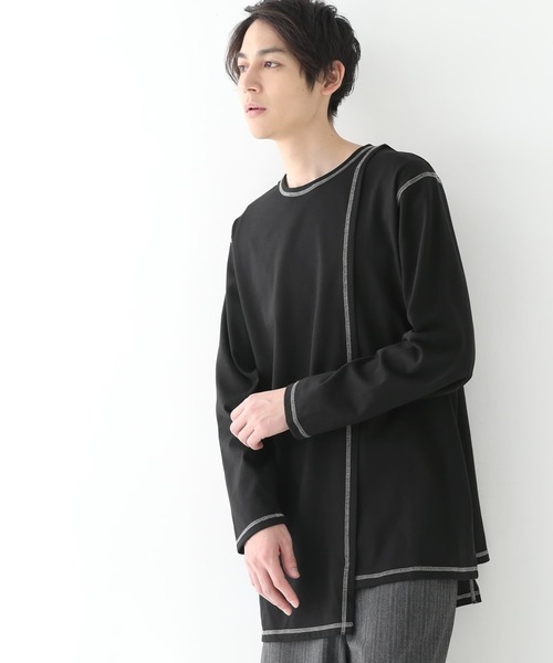 osharewalker（オシャレウォーカー）の「【廃盤】『配色ステッチアシメロンT』（Tシャツ/カットソー・メンズ・オフホワイト/ブラック・FREE）」の8枚目の写真